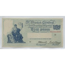 ARGENTINA COL. 434b BILLETE DE $ 10 PROGRESO BOT 1887 SIN CIRCULAR RARO UNC
